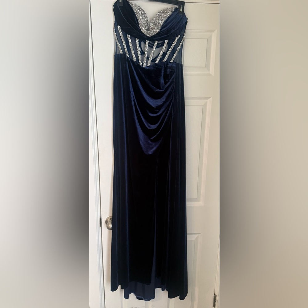 Elegant Navy Blue Gown with Silver Accents